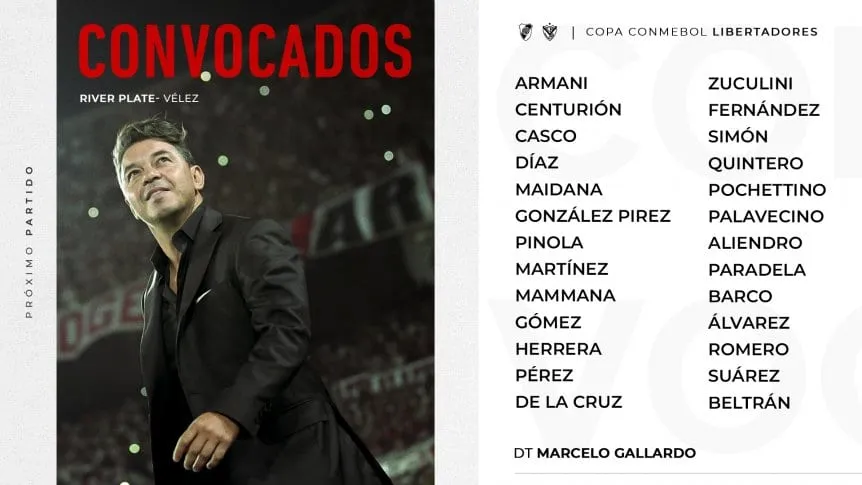 River vs. Vélez, convocados.